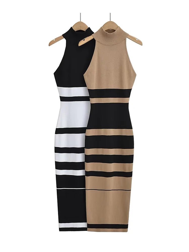 Contrast Stripes Stretchable Midi Dress