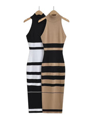 Contrast Stripes Stretchable Midi Dress