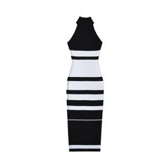 Contrast Stripes Stretchable Midi Dress