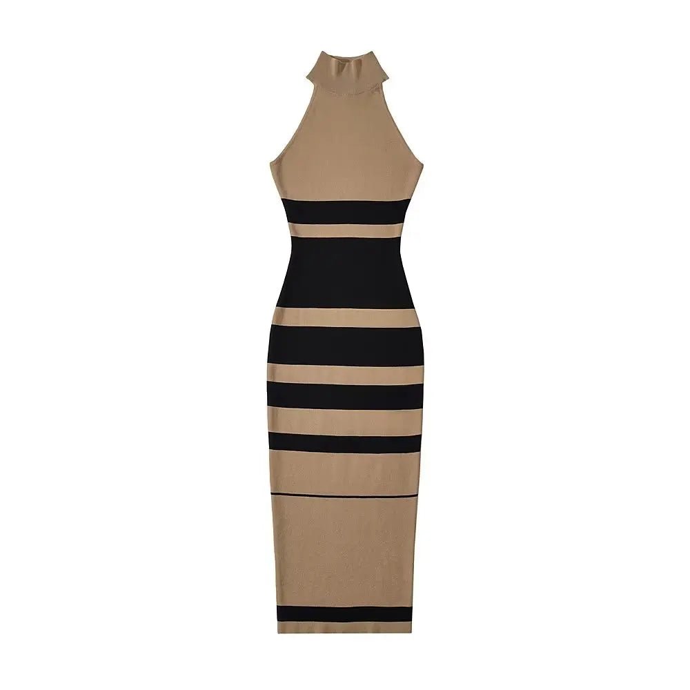 Contrast Stripes Stretchable Midi Dress