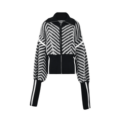 Contrast Stripes Zip-Up Knit Cardigan