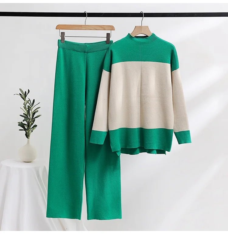 Contrast Sweater + Pants Knit Set