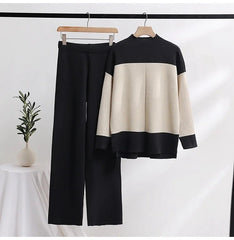 Contrast Sweater + Pants Knit Set