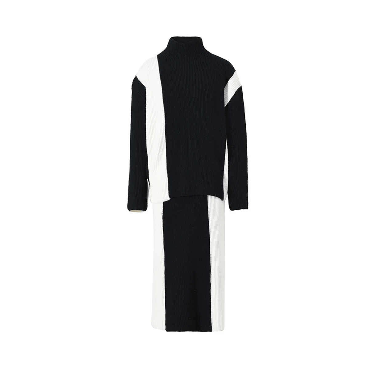 Contrast Sweater+Skirt Knit Set