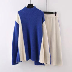 Contrast Sweater+Skirt Knit Set