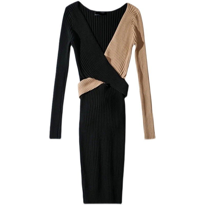 Contrast Tie Waist Knitted Dress