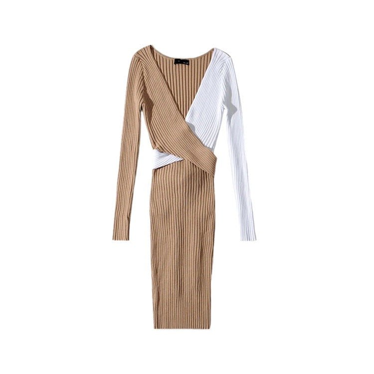 Contrast Tie Waist Knitted Dress