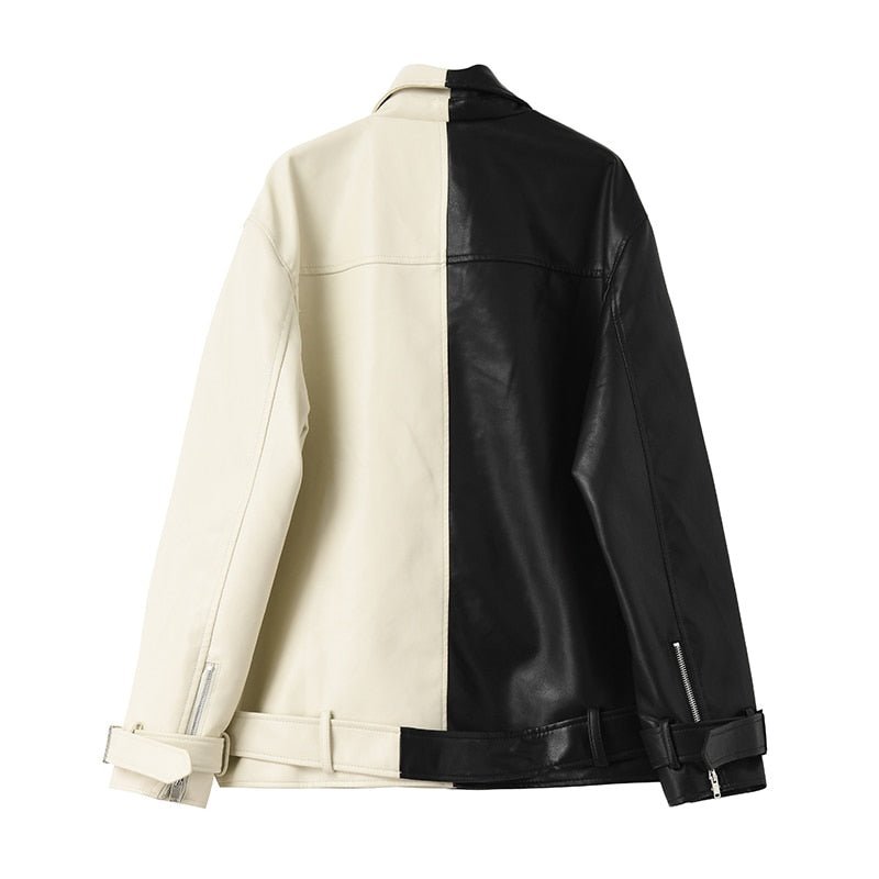 Contrast Vegan Leather Jacket - @irregular_wear