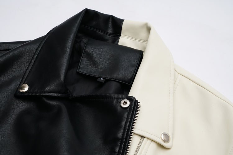 Contrast Vegan Leather Jacket - @irregular_wear