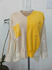 Contrasting Colors Knitted Loose Blouse