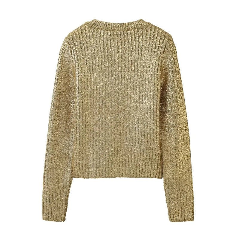 Cracked Metallic Gold Knitted Top