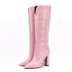 Croc Print Calf High Ladies Boots