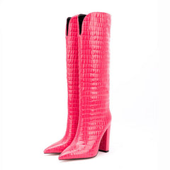 Croc Print Calf High Ladies Boots