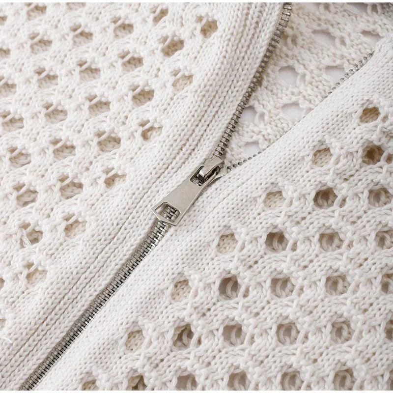 Crochet Knit Cotton Bomber Jacket