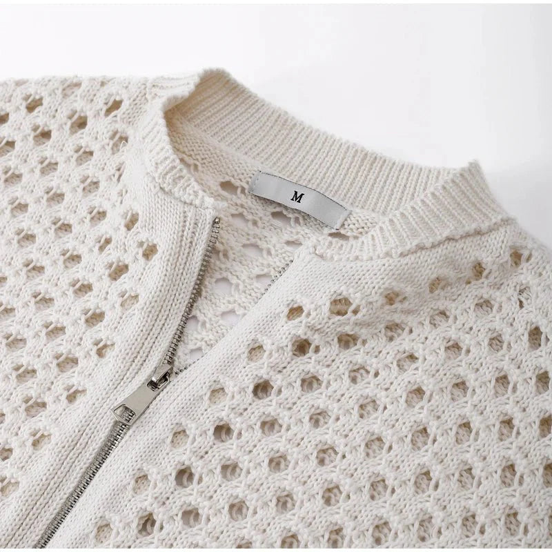 Crochet Knit Cotton Bomber Jacket