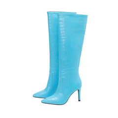 Crocodile Knee High Stilettos Boots