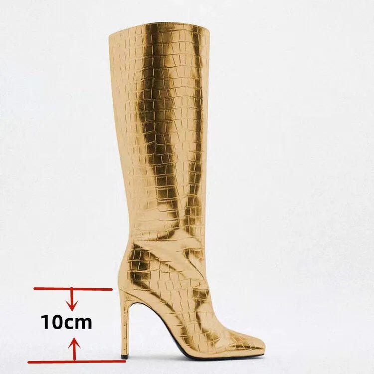 Crocodile Pattern Knee High Boots