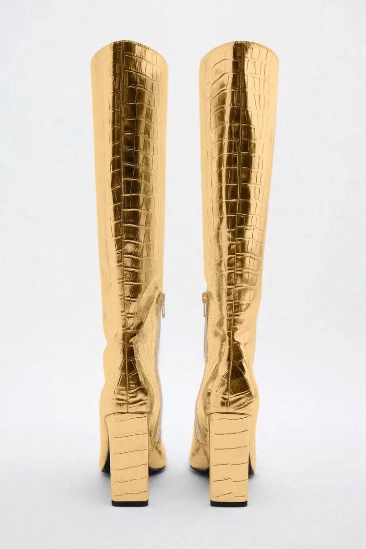 Crocodile Pattern Knee High Boots