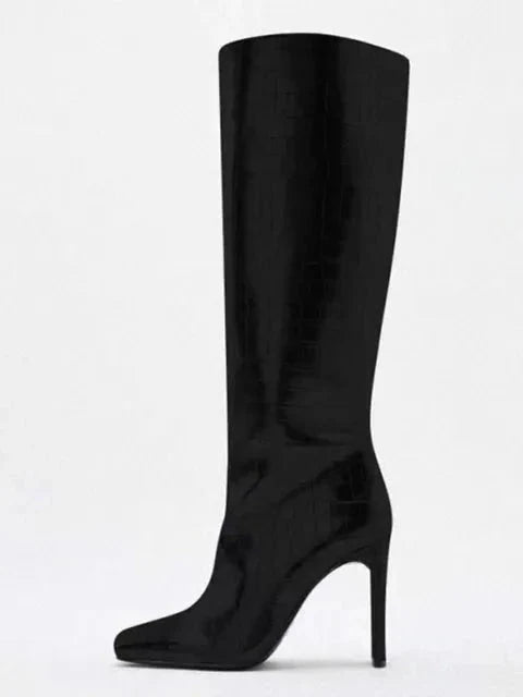 Crocodile Pattern Knee High Boots