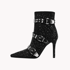 Crystal Studs Buckle Short Boots