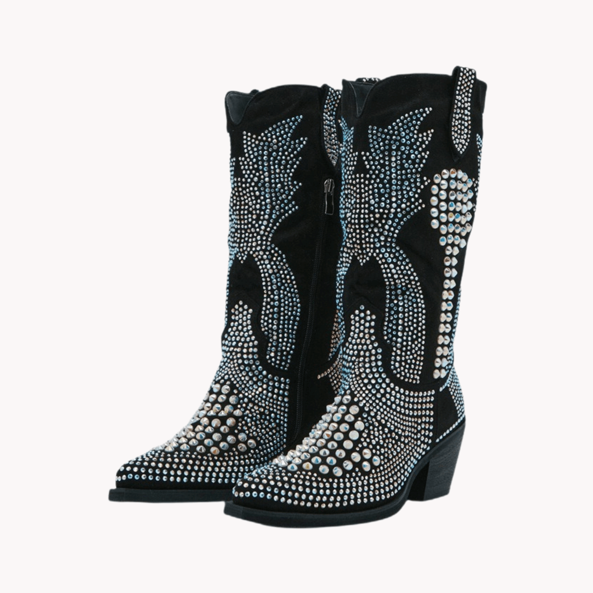 Crystal Studs Faux Leather Boots