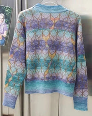 Cube Pattern Beaded Knit Sweater