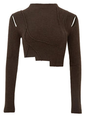 Cut-Out Asymmetrical Hem Crop Sweater