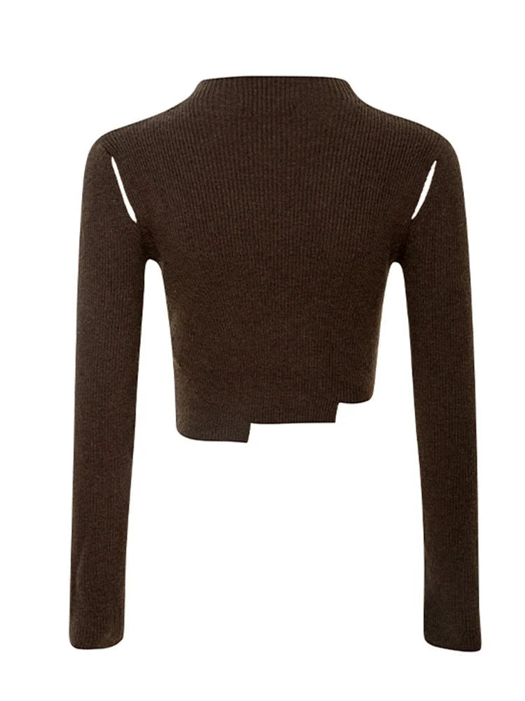 Cut-Out Asymmetrical Hem Crop Sweater