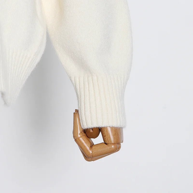 Cutoff Shoulder Turtleneck Knit Sweater
