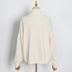 Cutoff Shoulder Turtleneck Knit Sweater