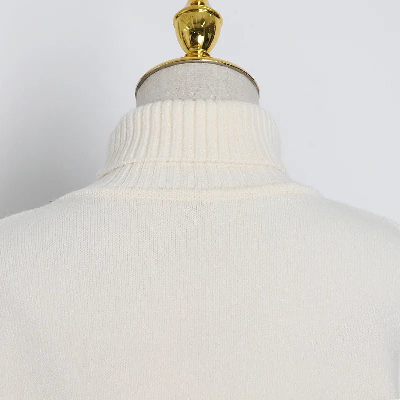 Cutoff Shoulder Turtleneck Knit Sweater