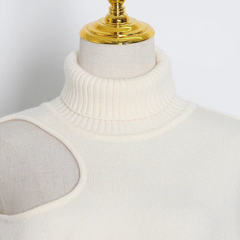 Cutoff Shoulder Turtleneck Knit Sweater