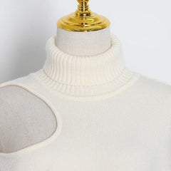 Cutoff Shoulder Turtleneck Knit Sweater