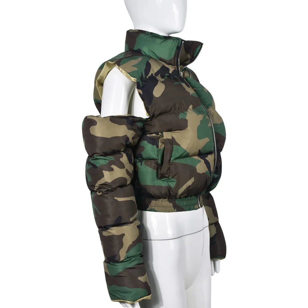 Cutout Shoulder Camouflage Jacket