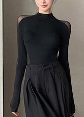 Original Design Black Flattering Tulle Tops Spring