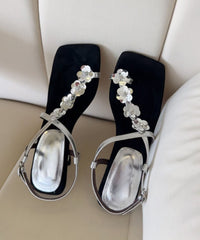 French Gold Floral Faux Leather Wedge Heels Sandals