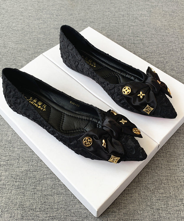 Chic Black Bow Splicing Flat Shoes Pointed Toe