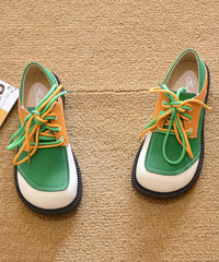Casual Green Lace Up Splicing Flat Shoes For Women