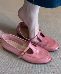 Boutique Splicing Flat Shoes Pink Cowhide Leather