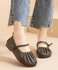 Brown Comfy Cowhide Leather Women Splicing Flat Shoes Wrinkled