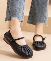 Brown Comfy Cowhide Leather Women Splicing Flat Shoes Wrinkled