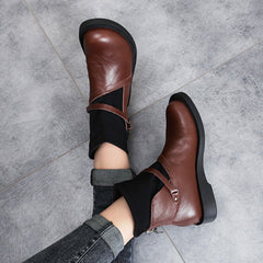 Cozy Vintage Leather Paneled Flats Martin Boots