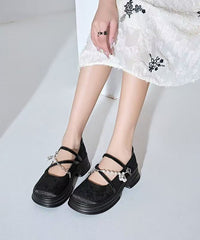 French Beige Platform Loafer Shoes Cross Strap Bead