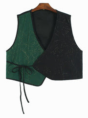 Retro Green Colorblock Vest and Skirt 2 Piece Set