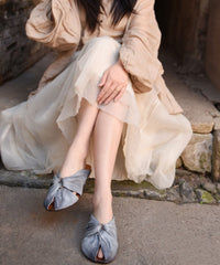 Comfortable Splicing Hollow Out Grey Cowhide Leather Slide Sandals