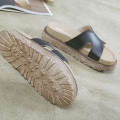 Cozy Leather Casual Flat-Bottomed Slippers