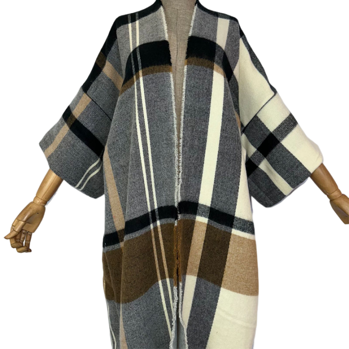 Vibrant Plaid Maxi Cardigan - WINI