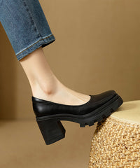 Boutique Black Splicing Comfortable Chunky Heel Shoes