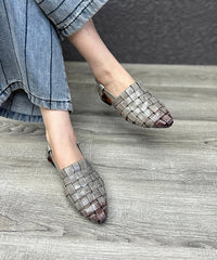 Beautiful Splicing Chunky Hollow Out Sandals Grey Cowhide Leather