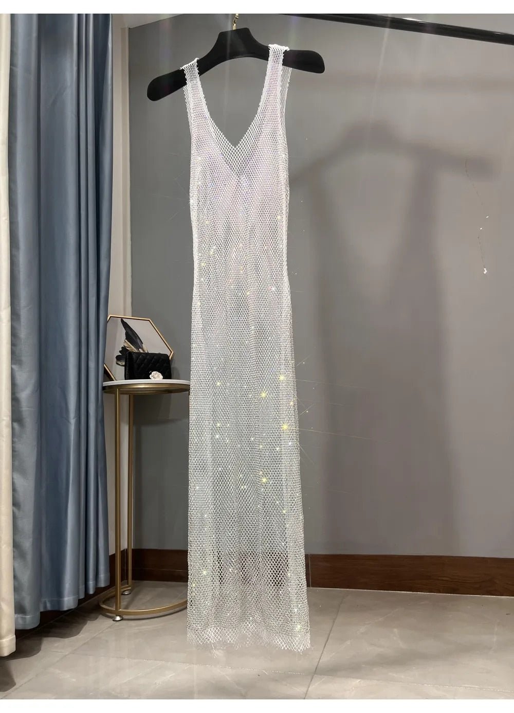 Dazzling Rhinestones Mesh  Sleeveless Dress